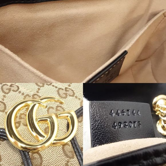 GUCCI Crossbody Mini Bag GG Marmont 446744 Shoulder Canvas Beige Black 450102 - Picture 9 of 10